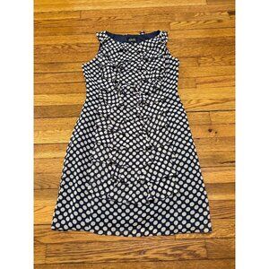 Adrianna Papell Womens Ruffle Dress Size 8 Blue w/ White Polka Dot Knee Length